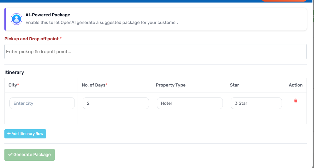 TraviYo Itinerary Builder Dashboard