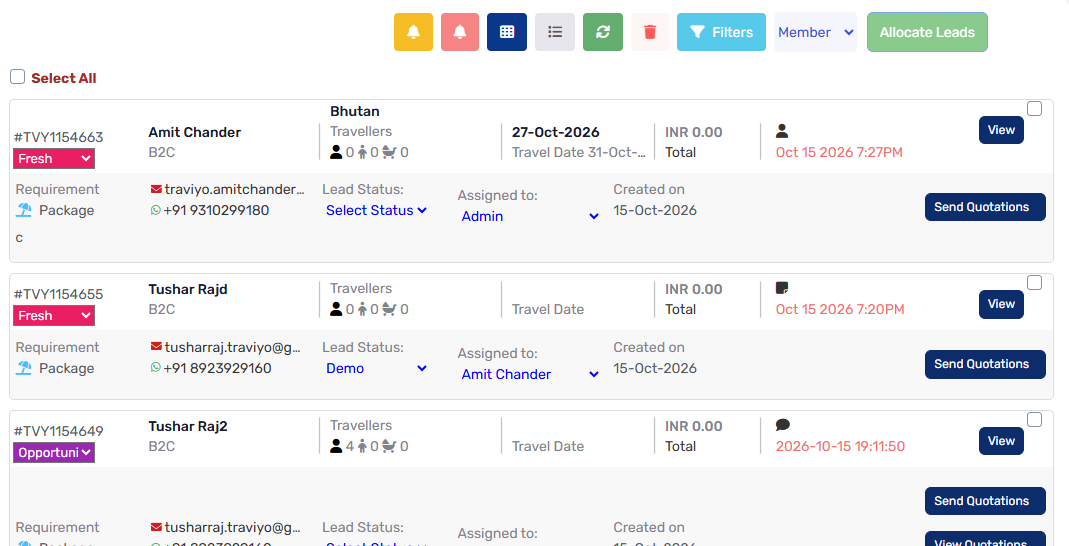 TraviYo Lead Management Dashboard